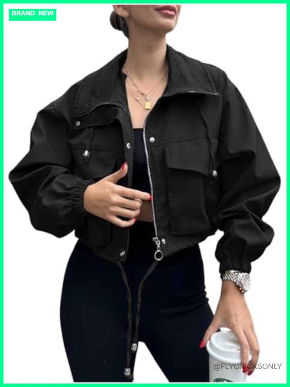 Lightweight Oversized Cropped Utility Anorak Jacket Zip Up Casual